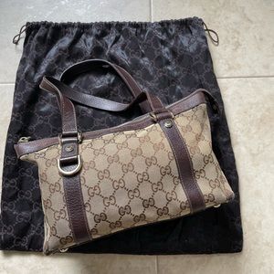 Gucci Abbey Gg 141470  Brown Canvas Tote With Dust Bag